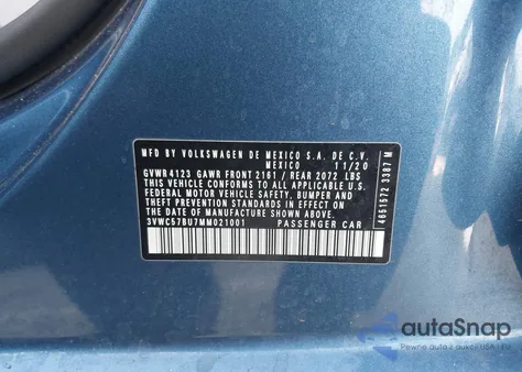 2021 Volkswagen Jetta 1.4T R-Line/1.4T S/1.4T Se z USA, uszkodzony, nr VIN 3VWC57BU7MM021001
